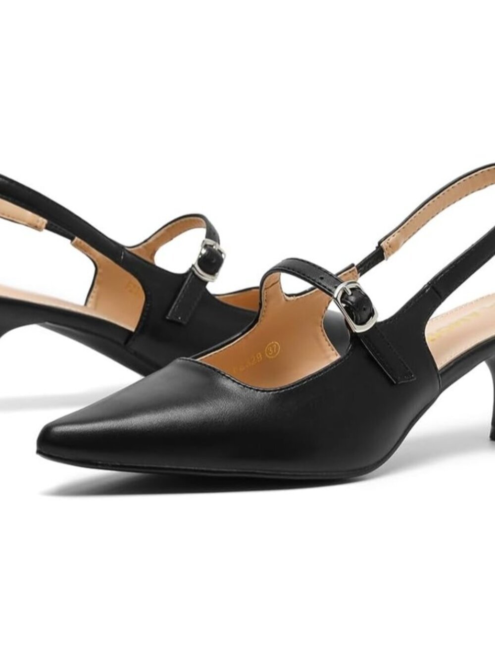 Women’s Pointed Toe Kitten Heel Slingback Pumps Low Heel Dress Shoes for Wedding - Picture 6 of 7